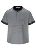 Camiseta de Manga Corta Retro Estilo Americano Suelta de Pareja Nanxia Verano Rayas Bloques de Color Cuello Henley Manga Corta para Hombre