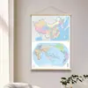 Pintura Decorativa de Rolo Pendurado Mapa Mundi da China para Sala de Estar, Estudo, Decoração de Parede de Fundo para Escritório