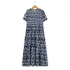 Vestido Feminino Europeu e Americano Fengchun 2022 Novo Estampado de Flores Gola Redonda Grande Balanço 21059