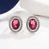 Brincos Elegantes Europeus e Americanos Brincos de Gema Vermelho Rosa Microincrustados Brincos de Gema Mais Vendidos Brincos Ovais Brincos