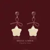 Pendientes de Estrella de Felpa Suave con Lazo Rojo Ambiente Festivo Temperamento Tachuelas para Orejas Clips para Orejas sin Perforar para Mujer