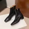 Nuevas botas cortas de punta cuadrada para otoño e invierno con aumento interno de altura, cremallera lateral, negras y marrones, botas de moda vintage de cuero genuino para comercio exterior transfronterizo para mujer