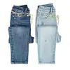 Calça Reta de Nove Pontos Estilo Camélia Pequeno Perfume com Embelezamentos de Cristal Céu Estrelado Jeans Novo Primavera 2025