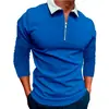 Camiseta informal de manga larga para hombre, estilo europeo y americano, con estampado de estación independiente, manga corta, corte entallado, cremallera y solapa.