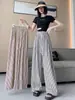Suministro Exclusivo Transfronterizo de Pantalones Largos de Pierna Ancha con Rayas Verticales Estilo Coreano para Mujer, de Cintura Alta, Ajuste Holgado, Adelgazantes, Pantalones Casuales para Mujer