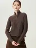 Suéter de cashmere grosso de sete agulhas para mulheres, com zíper parcial, gola alta, manga longa, pulôver, cor sólida, trança, malha solta