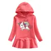Vestido suéter com capuz de pônei unicórnio outono para meninas unicórnio desenho animado bebê inverno saia de algodão