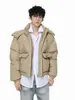 Mtlclothes Roupa Masculina Estilo Coreano Cor Sólida Couro PU Gola Alta Acolchoada Curta com Capuz Jaqueta Puffer Casual.