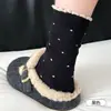 Calcetines de rizo con lunares de encaje, algodón puro para otoño e invierno, calcetines transpirables y absorbentes de sudor hasta la pantorrilla, estilo coreano, modernos y versátiles, marca Zhuji