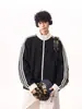 Sudadera cárdigan de punto gofre estilo americano de marca moderna con cuello alto para hombre, chaqueta deportiva casual de otoño, abrigo a rayas estilo coreano para pareja