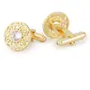 Abotoaduras Clássicas Vazadas Masculinas Europeias e Americanas para Negócios, Broche de Cobre Puro de Alto Padrão Banhado a Ouro com Diamantes, Fornecimento de Fábrica de Comércio Exterior Transfronteiriço