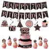 Amazon Transfronterizo Nueva Moda Negro y Dorado Tema Fiesta de Cumpleaños Decoración Bandera Pastel Topper Set Personalización