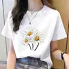 Camiseta Casual Feminina Moda Coreana Gola Redonda Estampa Floral Tendência Ins Manga Curta