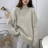Suéter Tamanho Plus Size Estilo Coreano para Mulheres, Outono e Inverno Novo, Comprimento Médio, Costurado, Gola Semi-Alta, Top Base de Tricô