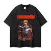 Camiseta Americana Pesada Lavada Oscura Anime Japonés Marca de Moda Estampada Retro High Street Oversize Suelta