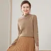 Suéter Feminino de Caxemira com Gola Meia-Alta, Tricô Solto e Emagrecedor