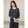 Suéter de punto holgado a rayas de colores contrastantes para otoño, moderno y versátil para ir al trabajo, prendas de punto de color albaricoque para mujer