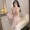 Conjunto de regata canelada de seda gelada e calça longa com sutiã embutido, pode ser usado fora, estilo sexy Ins, conjunto de pijama e loungewear de verão