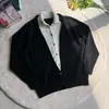 Nuevo cárdigan suéter para hombre, diseño de solapa, estilo de dos piezas simulado, ropa casual para hombre, tejido de punto para hombre otoño/invierno, diseño de patchwork de alta gama