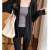 Ropa de Protección Solar de Seda de Hielo Negra para Mujer, Estilo Delgado de Verano, Combinada con una Falda de Tirantes, Cárdigan de Gasa, Chal Pequeño, Chaqueta de Manga Larga
