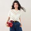 Nuevo Estilo Verano 2025 Francés Suave Crochet Diseño Calado Refrescante Delgado Cuello Redondo Manga Corta Top Tejido para Mujer