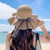 Sombrero de Paja Tejido de Ala Ancha para Protección Solar de Verano Transfronterizo Sombrero de Playa con Lazo para Vacaciones en la Costa Sombrero para el Sol para Mujeres