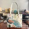 Nuevo Bolso de Tela de Arena Flor de Seda Dorada Bolso de Hombro Bolso Tote de Gran Capacidad Bolso de Lona Bolsa de Compras Portátil Cinturón Blanco de un Solo Tirón
