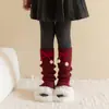 Sapatos, Meias-calça de Algodão para Meninas, Laço, Ano Novo, Natal, Meias Fofas Largas, Lolita, Meias Quentes para Panturrilha de Outono e Inverno