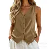 Colete de Veludo Cotelê sem Mangas com Decote V Estilo Europeu e Americano para Mulheres, Peça de Roupa Externa Retro de Verão com Botões e Ajuste na Cintura, Em Estoque