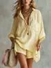 2026 Moda de Verano Nueva Europea y Americana Transfronteriza Conjunto de Shorts de Playa con Bolsillos y Camisa de Algodón y Lino para Mujer