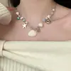 Colar de Pérolas com Concha de Estrela do Mar Estilo Europeu e Americano Cruzado para Férias Corrente para Clavícula Moda Temperamento Versátil Tendência