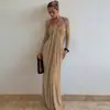 Con Busto Acolchado Diseño Vanguardista Cuello Halter Patchwork Manga Larga Falso Dos Piezas Vestido Faldas Largas de Moda Estilo Europeo y Americano