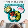 Plato pequeño de silicona para niños con compartimento integrado, tazón de silicona de dibujos animados con ventosa para suplementos alimenticios de bebé, vajilla infantil para alimentación