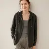 Cardigan Tricotado Feminino de Caxemira Novo para Outono e Inverno Top Blusa de Moletom Jacket com Capuz Zíper Manga Longa Solto Slim