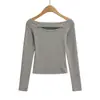 Camiseta de Manga Larga Hueca Retro de Un Hombro Estilo Dibujo Animado de Deseo Puro para Mujer, Top Base Versátil Sexy de Alta Gama para Primavera