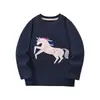 Camiseta de otoño de manga larga para niños 2026, estilo europeo y americano, con bonito bordado de unicornio, top de cuello redondo para niñas, camiseta básica, ropa infantil