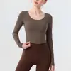 Camiseta de Manga Larga para Yoga con Sujetador Incorporado Sexy Espalda Cruzada Top Deportivo para Correr Ropa de Entrenamiento Pilates Fitness