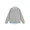 Suéter retro de punto tipo polo de dos piezas falsas estilo coreano para hombre, con diseño de punto color block, corte holgado y estilo pullover versátil