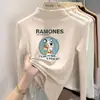 Y2156# camiseta de veludo de manga comprida para meninas gola semi-alta moda fofa estampada outono e inverno base casaco feminino para bebê