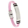 Pulsera Minimalista de Cuero Tejido Liso Grabado, Brazalete de Moda de Acero Inoxidable para Hombres Europeos y Americanos, Accesorio Popular Transfronterizo