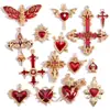 DIY Aleación de Goteo de Aceite Estilo Gótico Retro Colgante de Corazón con Alas Cruz Colgante para Pulsera Llavero W644