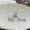 Pendientes de Acero de Titanio 316L con Colgante de Corazón Hueco, Tachuelas para Cartílago de la Oreja, Oso con Lazo, Tachuelas para Oreja, Exquisitos Pendientes Brillantes de Zirconia Rosa para Piercing