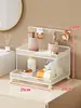 Estante de almacenamiento para baño, organizador de cosméticos para encimera de lavabo, estante de almacenamiento de doble capa para escritorio de baño y cuidado de la piel