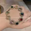 Pulseira Retrô Colorida de Strass Brilhante Coreana de Luxo Leve para Mulheres Pulseira de Cristal da Moda Joia para Mulheres