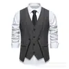 Chaleco de espiga con cuello en V para hombre, Chaleco de traje de dos piezas retro británico, Chaleco casual de negocios para banquete de boda, Talla europea