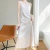 Vestido de Seda Resistente a Ácido para Mulheres, Verão Caimento Francês Decote V Seda de Amora Estampado Vestido Longo, Impressão 3D