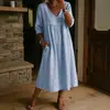 Vestido Casual Holgado de Cuello en V con Adorno de Encaje y Diseño de Manga Media de Color Sólido, Nuevo, Transfronterizo Europeo y Americano, 2026