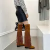34-54 Otoño-Invierno Transfronterizas Talla Grande Botas con Borlas Punta Redonda Suela de Goma Antideslizantes Botas Largas para Mujer Tacón Medio Versátil Tacón Cuadrado Botas para Mujer