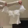 Elegante blusa de retazos de encaje estilo francés con cuello cuadrado y mangas abullonadas para mujer, nuevo modelo de verano, suave y entallada, top deslumbrante