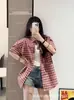 Chaqueta Camisa de Cuadros Rojos Estilo Retro Americano Hermosa para Primavera y Verano para Mujer 2026 Nuevo Estilo Elegante Camisa Top de Manga Corta para Mujer